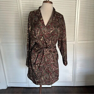 Vintage 90s Victoria’s Secret robe maroon green cream paisley printed one size